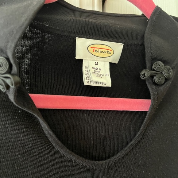 Talbots Black V Neck Sweater w Soutache Trim, Size Medium - Picture 2 of 6